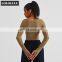 Ribbed Semi Fixed Cups Yoga Long Sleeve Crop Tops Custom High Impact Fitness Sports Bras