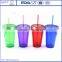 Double Wall Tumbler 16 oz Solid Color BPA Free Plastic Cup with Straw and Screw On Lid Travel Mug