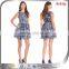 2016 new trendy women dress floral print sleeveless round neck 3 layers above knee mini casual dress