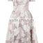 CREAM OFF SHOULDER PROM DRESS WITH GREY FLORAL OVERLAY