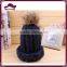 Acrylic thick needle knitted slouchy beanie with fur pom