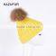 Factory price winter wool knitted hats with fur pompoms/fur beanie hats KZ160074