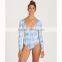 All Day Surf Lady Bodysuit Customizable Long Sleeves Deep V Neckline Swimsuit One Piece Rashguard 4 Way Stretchy Swimwear