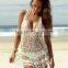 Free Shipping Women Beach Sexy Strap Sheer Floral Lace Beach Dress Embroidered Crochet Hippie Boho vestidos Mini Dress