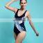 Deep Blue Backless Print Geometric Women Sports Swimwear