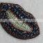 Fancy style lip rhinestone patch gold lurex applique