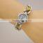 fashion women silver stainless steel with leather bracelet quartz wrist watch