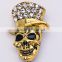46*33mm New Fashion 2015 Halloween Brooches Rhinestone Formal Hat Skeleton Brooches For Women Vintage Fine Jewelry High Quality