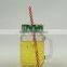 380ml clear glass mason jar with handle and metal lid wholesale