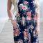 Women Floral Print Racerback Casual Tunic Long Maxi Dress Sleeveless Pocket Maxi Long Dress Women Sleeve