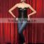 Fashion Women's sexy steampunk leather steel boned waist cincher corset overbust mid zipper bustier
