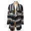 Striped Acrylic Women Cardigan Sweater With Turn Down Collar And Long Sleeves