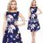 Womens Elegant Vintage Polka Dot Floral Flower Print Tunic Wear To Work Office Casual Party A-Line Skater Dress