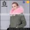 Charming design ladies outwear raccoon fur trim fur coat for woman