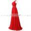 Wholesale Latest Design One Shoulder Floor-Length Red Chiffon Beaded Long Bridesmaid Dresses SD343