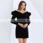 TWOTWINSTYLE Sexy Evening Party Dress For Women V Neck Off Shoulder Puff Long Sleeve High Waist Diamonds