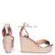 women handmade beautiful high wedge heel rose gold espadrille with peep toe sandals shoes ladies ankle strap footwear shoes