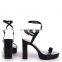 Black attractive color snake print design double crossover ankle strap high heels platform sandals shoes ladies footwear