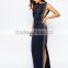 Latest gowns designs Embellished Trim Open Top Women Maxi Dress