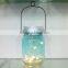 Nice hanging firefly flicker led blue glass mason jar solar light for garden or wedding