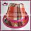 Multi Color Plaid Stitch Pink PU Band Fedora Hat