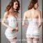 Women's Jacquard Fabric Lace Steel Boned Overbust Corsets with strap