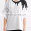 Wholesale Women Apparel White Sequin-embellished Cutout Cotton-jersey T-shirt(DQE0386T)