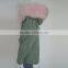 Myfur Army Green Cotton Parka with Pure White Fake Rabbit Fur Lining