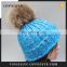 New product colorful knit hats wholesale fancy raccoon fur ball women floppy hat