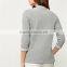 Wholesale korean fashion three-quarter sleeves grey ribbed boxy jumper women latest tops design