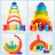 Wooden Rainbow STEM Montessori Toys Sorting Stacking Games Puzzles Kids Educational Kit Wooden Rainbow Tower Stacker Building Blocks