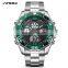 Sinobi 9730 Functional Dual Display Men Watches LED Alarm Water Resist Luxury Digital Stainless Steel Watch