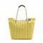 Wholesale Price classic stripe tote canvas shopping bag, big travel bag with leather trim handle