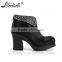 Wholesale block heel short ankle horse hair genuine leather boots