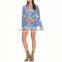 Online Shopping Woman Flare Long Sleeve Woman Print Shirt Mini Dress With Chain