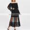 Customized Sexy Ladies Off Shoulder Long Sleeve Lace Overlay Elastic Waist Maxi Dress