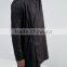 Plus Size Long Sleeve Open Front Self Tie Belt Mens Pre-Shrunk 100% Cotton Chinese Style Black Solid Color Shirts