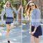 2015 Latest design high quality crop top stripe shirt for women