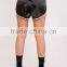 High Waist Women Plain Black Satin Contrast Binding Runner Shorts With High Curved Side