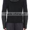 Black rib-knit virgin wool zip-front hoodie styled with tech-fabric elbow patches