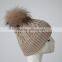 Myfur Knitted Beanie Slouchy Unisex Cap Baggy Skull Ski Keep Warm Hat with Fur Ball