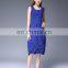 Sleeveless O neck casual blue tea length dress for mature women