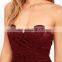 MIKA6058 Evening Strapless Charming Burgundy Long lace Dress