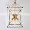 Simple Unique Square Metal Cage Small Farmhouse Hanging Pendant Light Lamp
