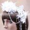 2015 New Luxury Rhinestone Tassels Crystal Lace Flowers Wedding Headdress Hat Bridal Hair Jewelry Wedding Dress Accessories