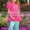 Top and pants ruffle outfit for kids red cotton ruffle top for children New Design