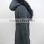 womens polyester memory twill fabric faux down filled coat with fur hood