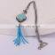 Natural Turquoise Beaded Tassel Necklace, Gem Stone Druzy Pendant, Pave Crystal Glass Tassel Jewelry, Stone Chain Necklace