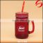 Red color glass mason jar with handle for sale