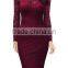 Women's Classicial Floral Lace Long Sleeve Slim Formal Mini Dress